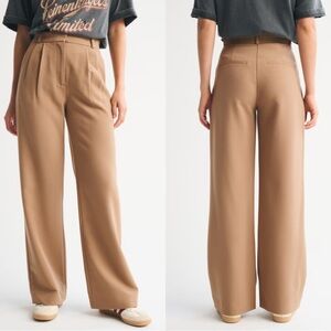 Abercrombie Sloane Tailored Wide Leg Pant Tan Brown Trouser 33/16